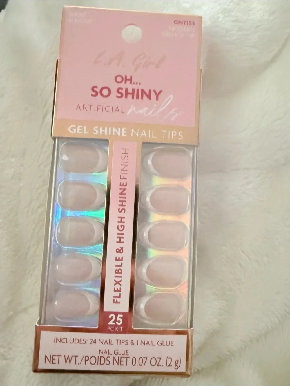 New LA Girl Oh So Shiny Gel Press-On Nails - Modern French Tips Short Almond